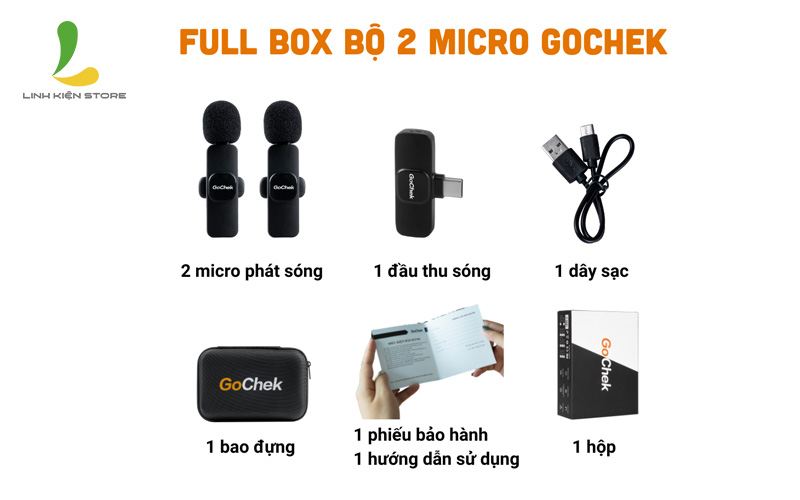 Trọn bộ sản phẩm Micro thu âm không dây GoChek B01