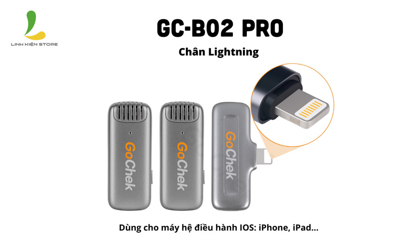 Chân cắm Lightning Micro thu âm không dây GoChek B02 Pro