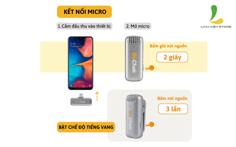 Kết nối nhanh chóng Micro thu âm không dây GoChek B02 Pro