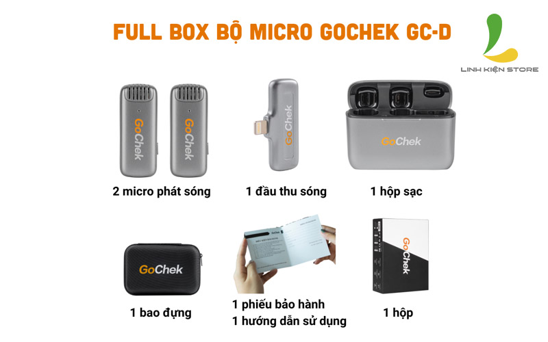 Trọn bộ sản phẩm Micro thu âm không dây GoChek D02 